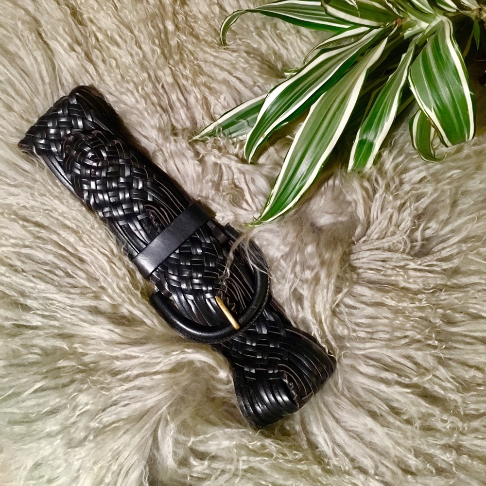 Black leather weaved belt.